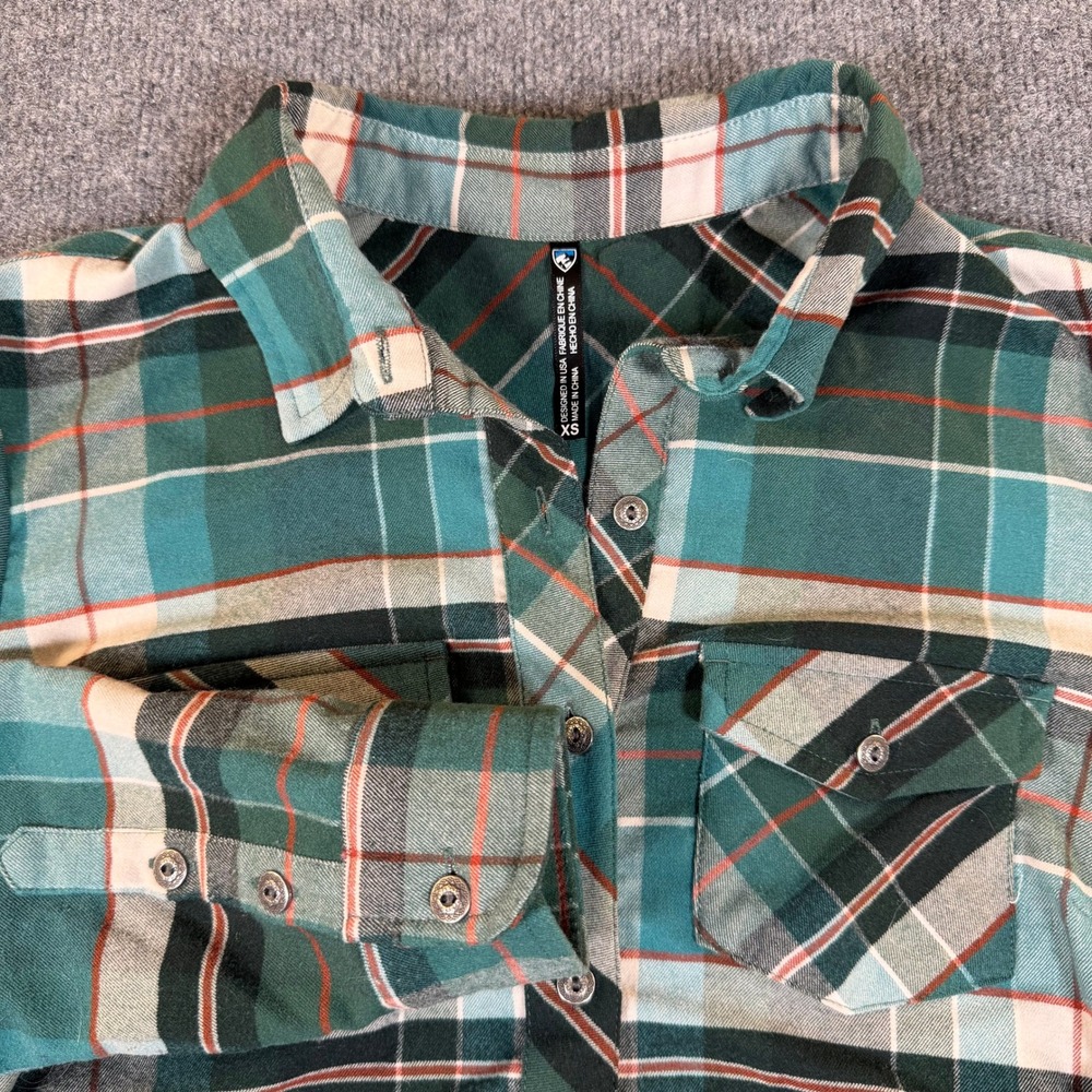Kuhl Joyrydr Flannel Shirt Mens XS Green Plaid Performance Button Down 8346